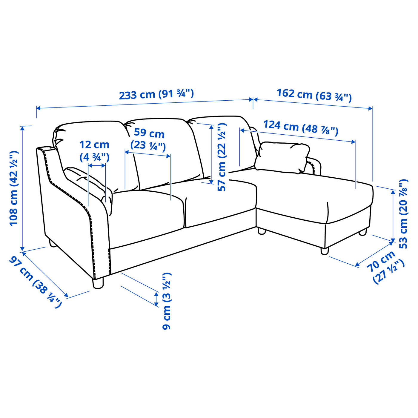 VINLIDEN 3-seat sofa with chaise longue Hakebo beige - IKEA