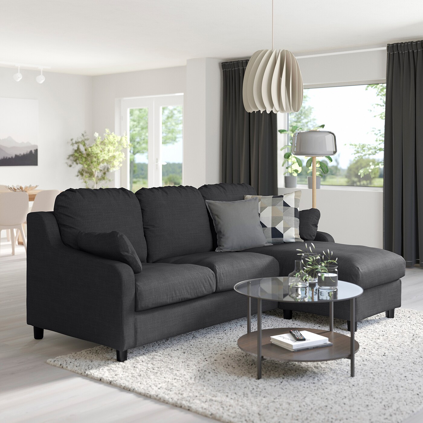VINLIDEN 3-seat sofa with chaise longue Hillared anthracite - IKEA