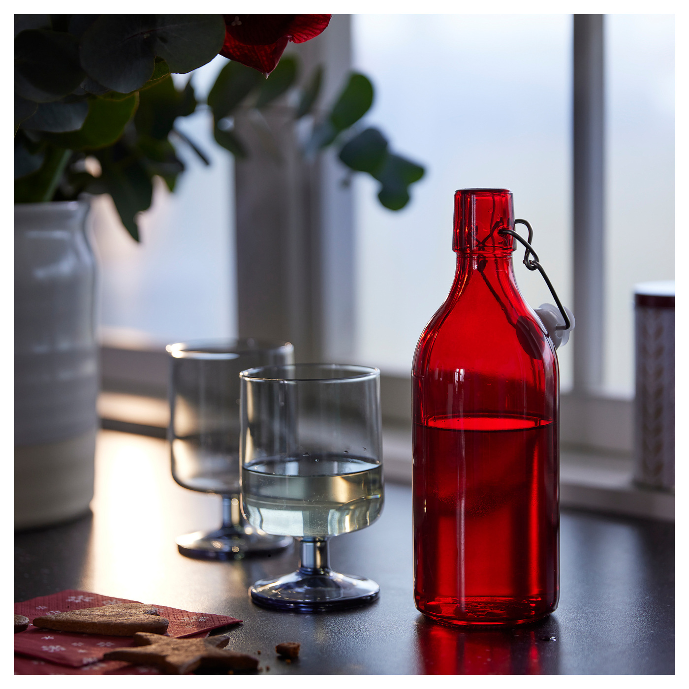 VINTERFINT bottle with stopper glass red - IKEA