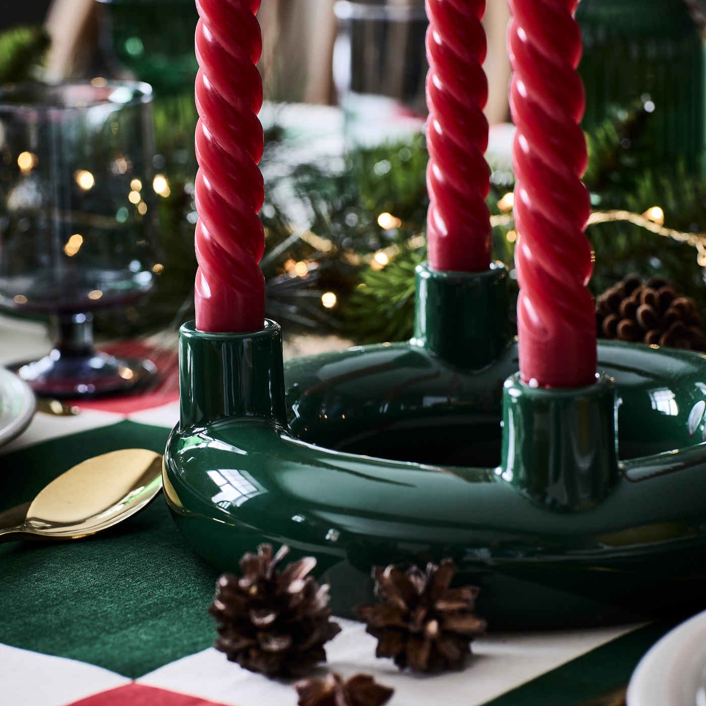 VINTERFINT candlestick for 4 candles rounded/dark green - IKEA