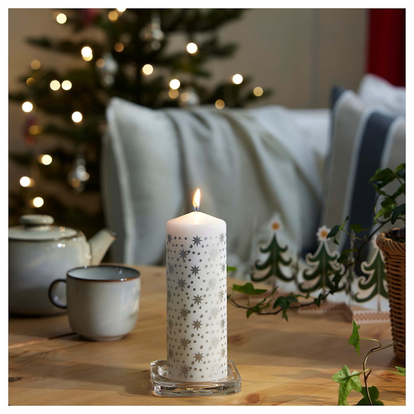 VINTERFINT unscented pillar candle silver-colour - IKEA