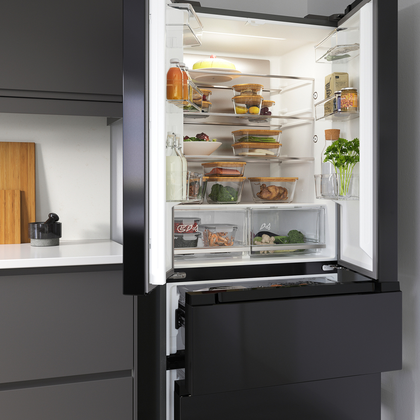 VINTERKALL French door fridge/freezer IKEA 700 freestanding/black