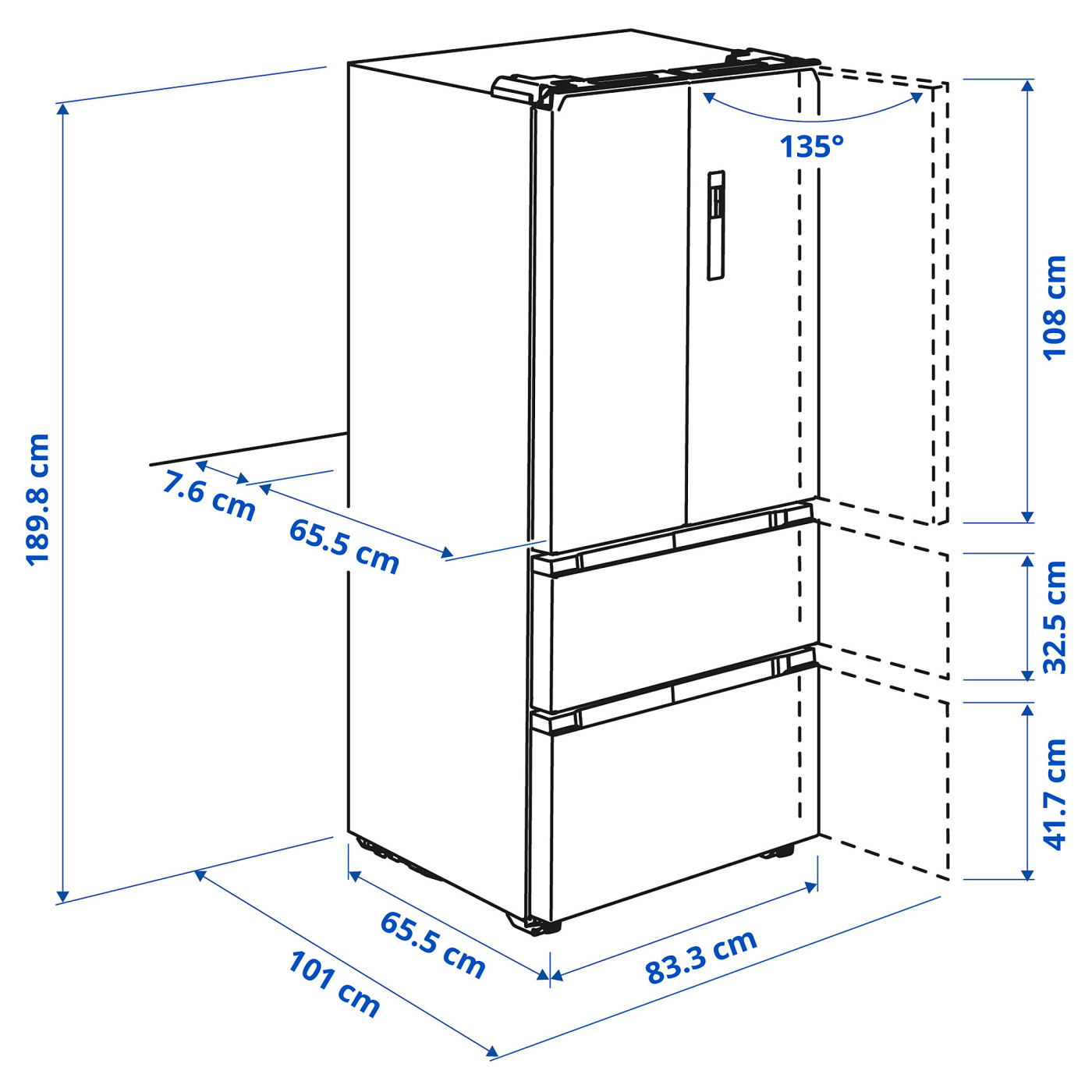 VINTERKALL French door fridge/freezer IKEA 700 freestanding/black