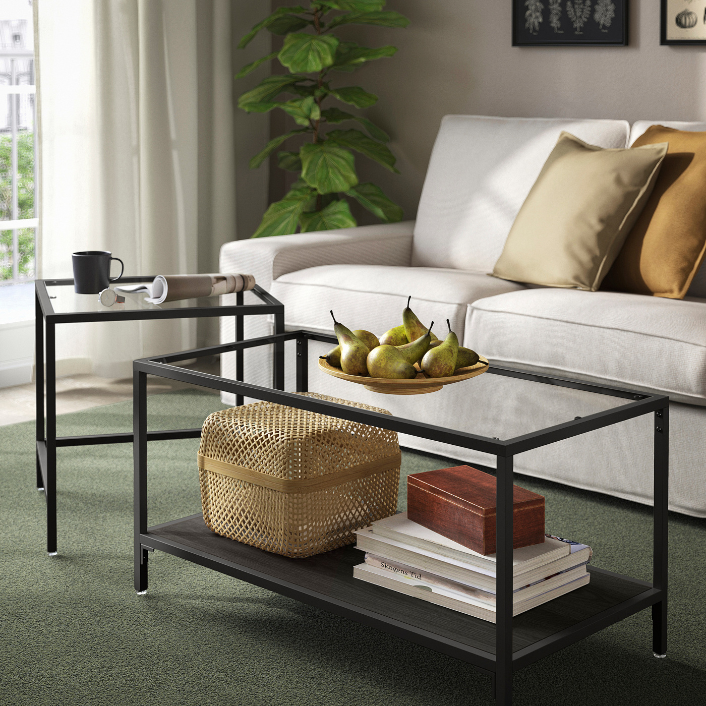 IKEA VITTSJO コーヒーテーブル VITTSJÖ nest of tables, set of 2 black-brown/glass - IKEA