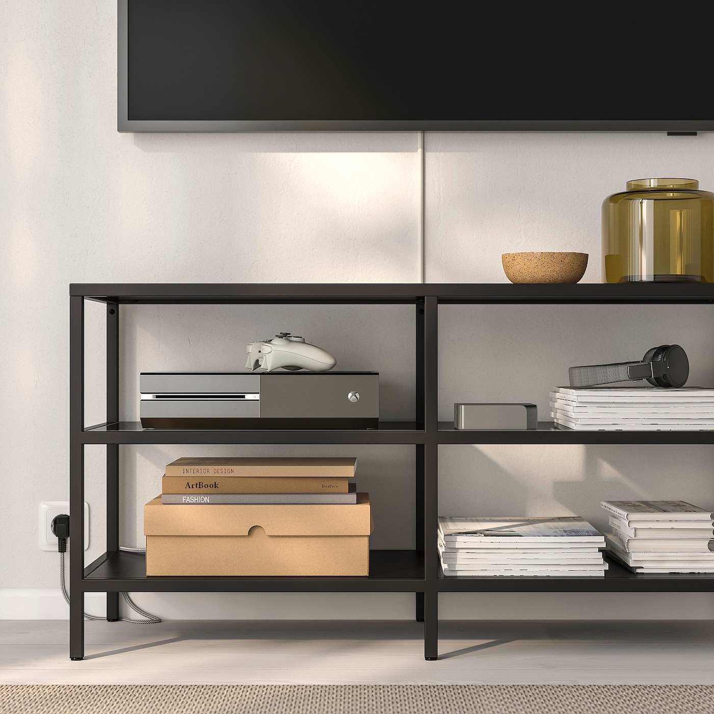 VITTSJO TV bench black brown glass IKEA