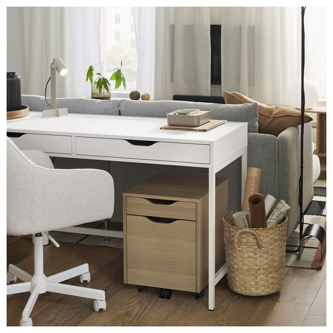 文机　和家具 ALEX 阿来斯抽屉柜带脚轮着白色漆/仿橡木- IKEA