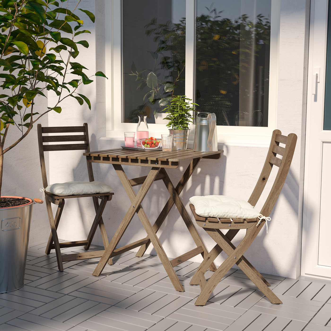 ASKHOLMEN 阿霍蒙桌子+2 椅子, 户外着浅褐色漆- IKEA