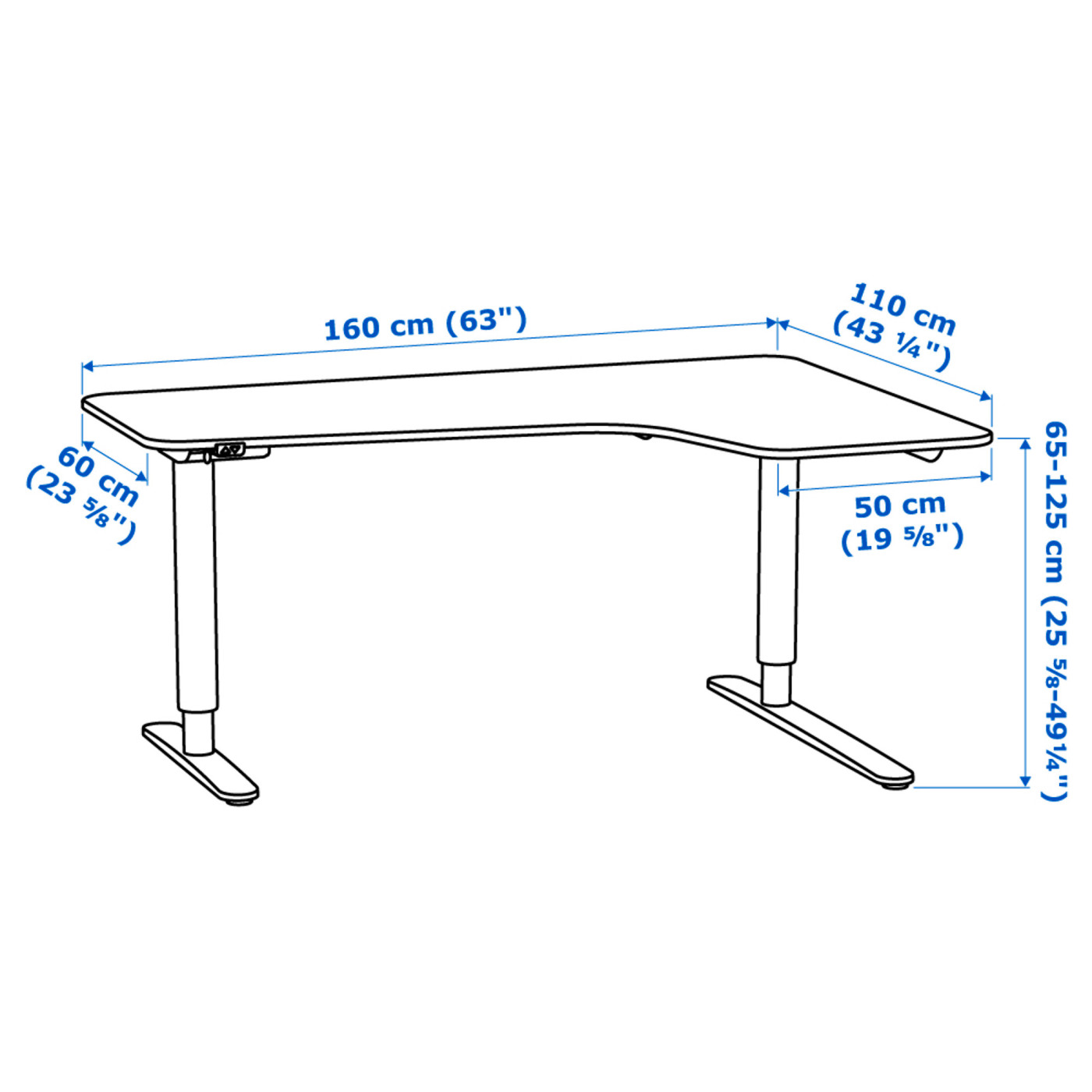 BEKANT 贝肯特坐/站两用式转角办公桌右白色/黑色- IKEA