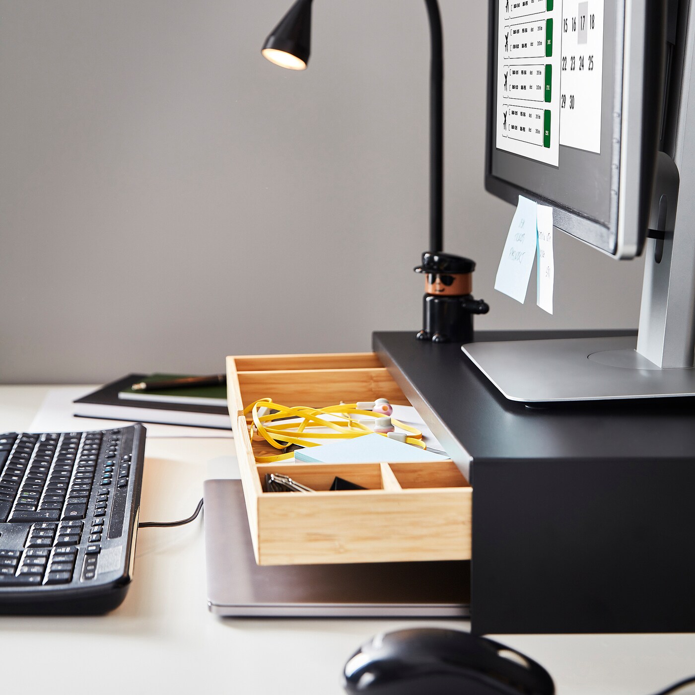 文机　和家具 ELLOVEN 爱洛文带抽屉显示器台座煤黑色- IKEA