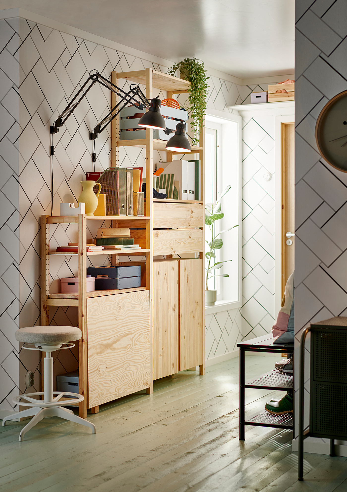 IVAR 伊娃折叠桌收纳组合松木- IKEA