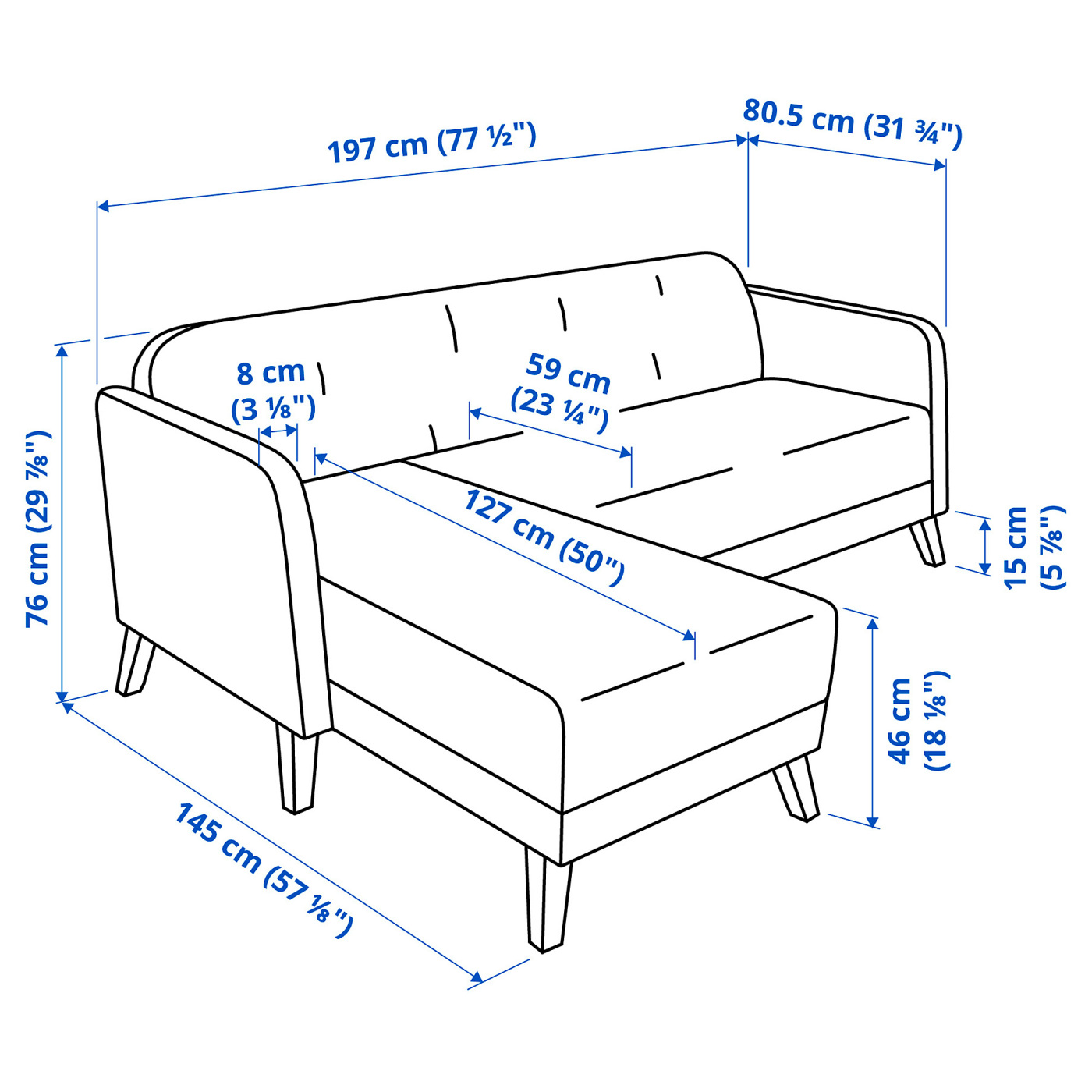 LINANÄS 利那斯三人沙发带贵妃椅/威索尔米黄色- IKEA