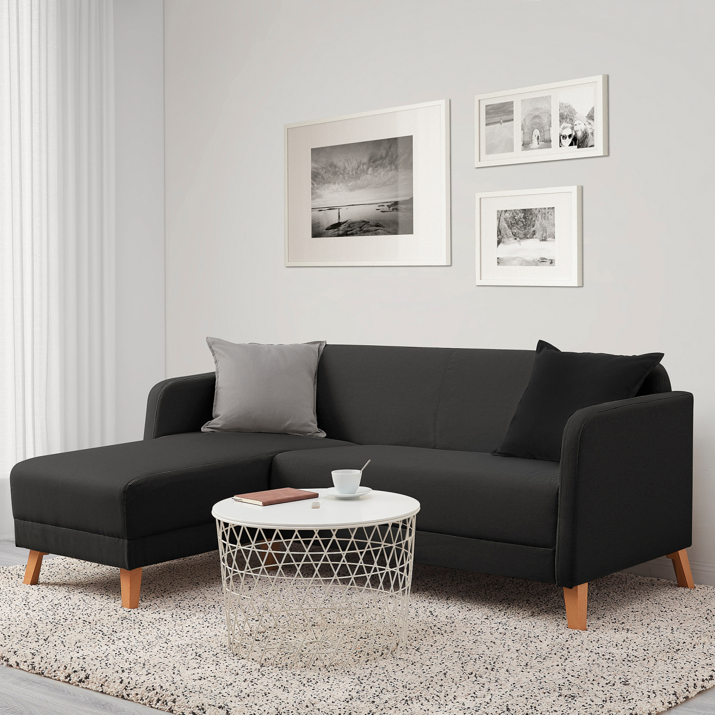 LINANÄS 利那斯三人沙发带贵妃椅/威索尔深灰色- IKEA