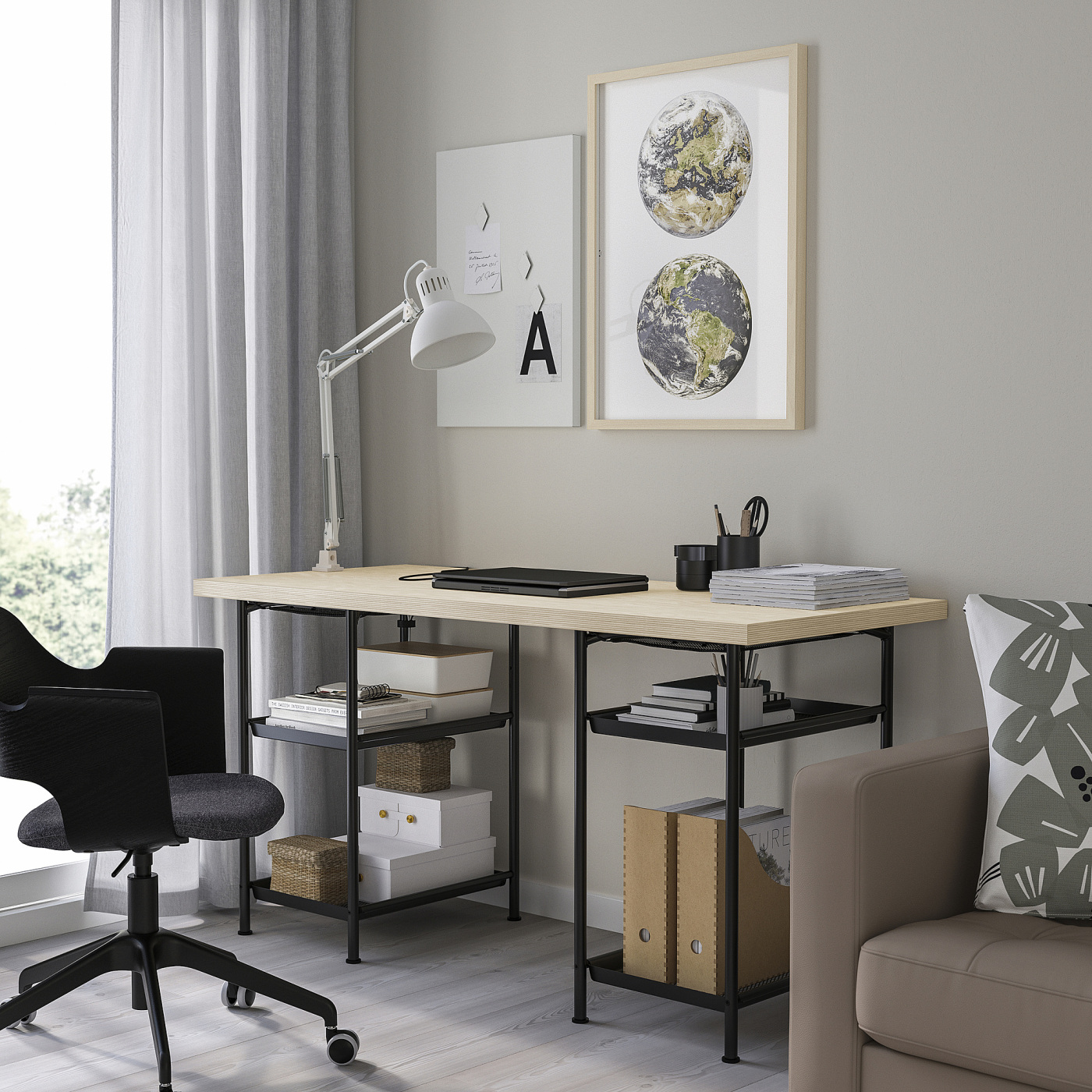 MITTCIRKEL 米特穗科/ SPÄND 斯班书桌生动的松木纹/黑色- IKEA
