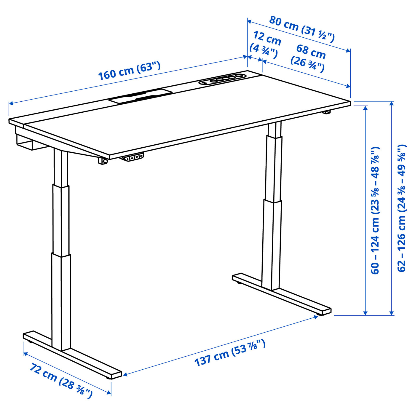 MITTZON 米特丛坐/站两用式办公桌电动橡木贴面/黑色- IKEA