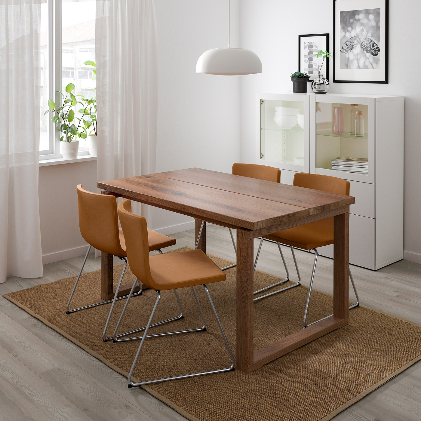 MÖRBYLÅNGA 莫比恩/ BERNHARD 伯恩哈德一桌四椅橡木贴面/米奥金棕色- IKEA