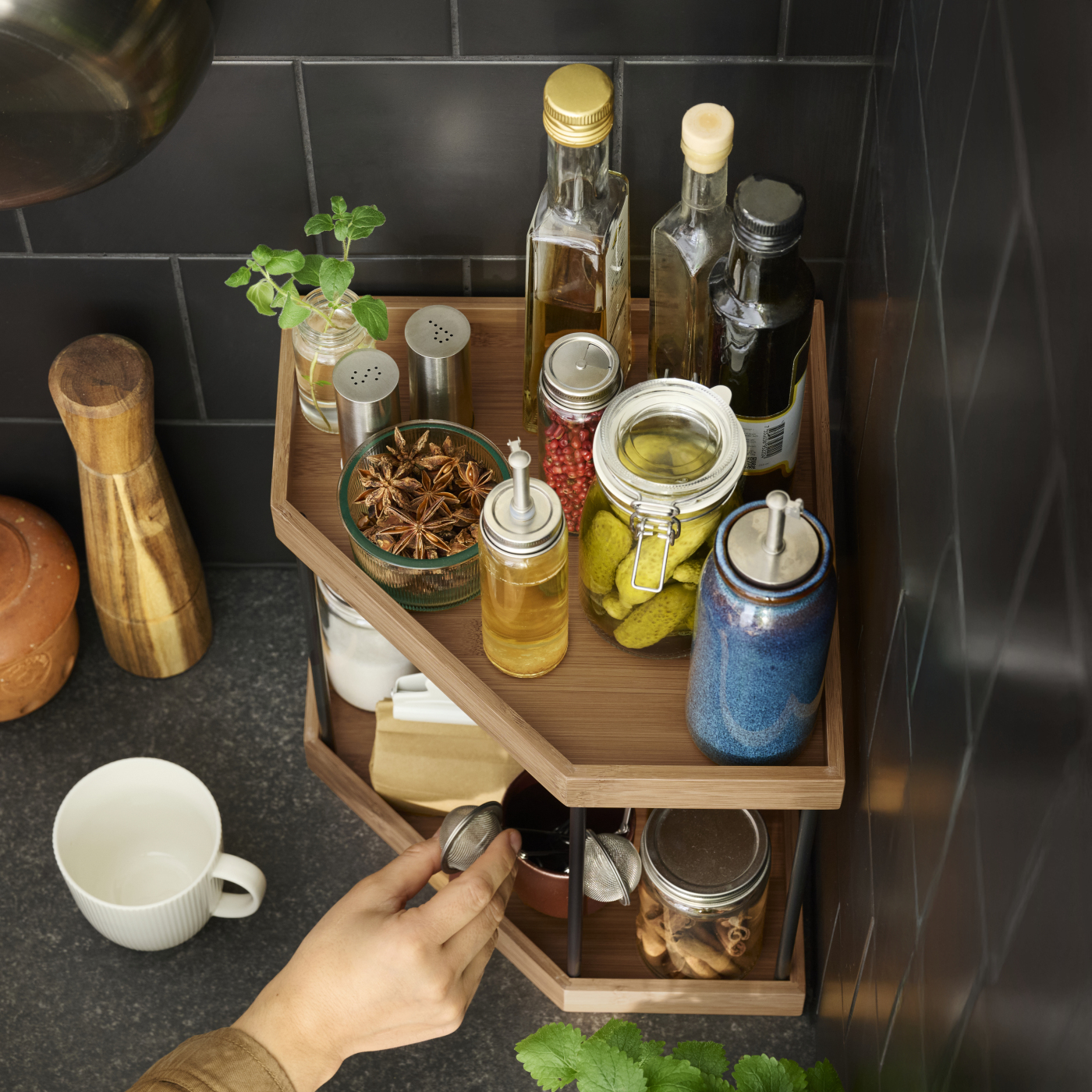 玛瑙 置物 NÅLBLECKA 诺布勒卡转角搁板金属/竹适用于厨房台面- IKEA