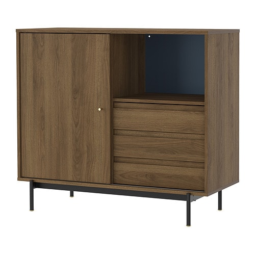 KLACKENAS クラッケネース サイドボード, ブラック/オーク材突き板 ブラウンステイン,…[IH](70506751) 昭和レトロ 図書カード 小引出し 木製棚 カードケース 収納 6杯