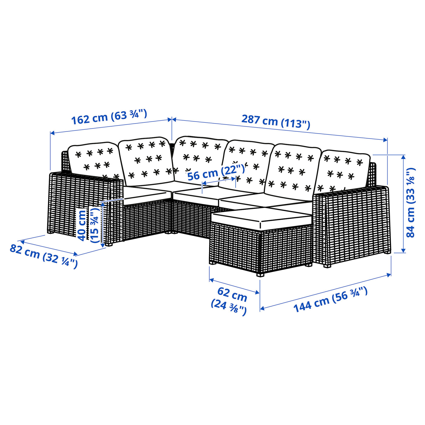 SOLLERÖN 索勒伦4人转角沙发，户外带脚凳深灰色/库达那灰色- IKEA
