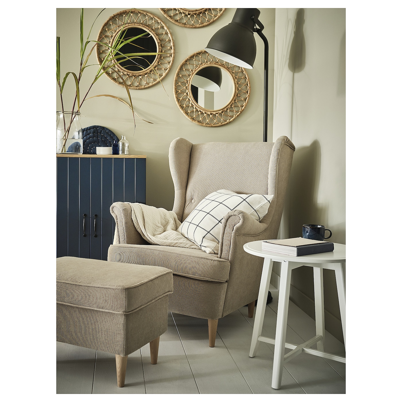 STRANDMON 斯佳蒙单人沙发/扶手椅和脚凳其林米黄色- IKEA