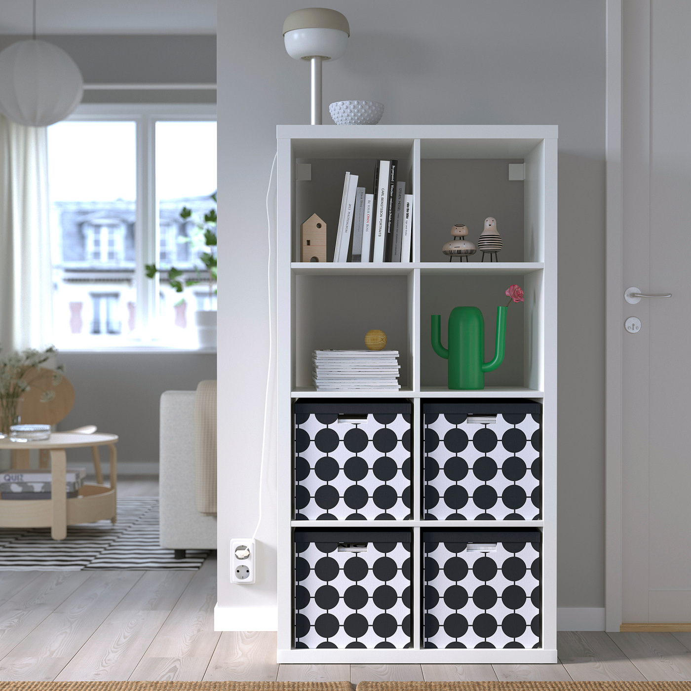 TJENA 希纳附盖储物盒白色黑色/带有圆点- IKEA