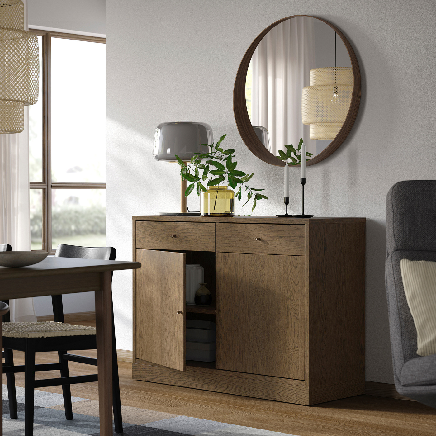 TONSTAD 图恩斯塔餐边柜褐色着色橡木贴面- IKEA