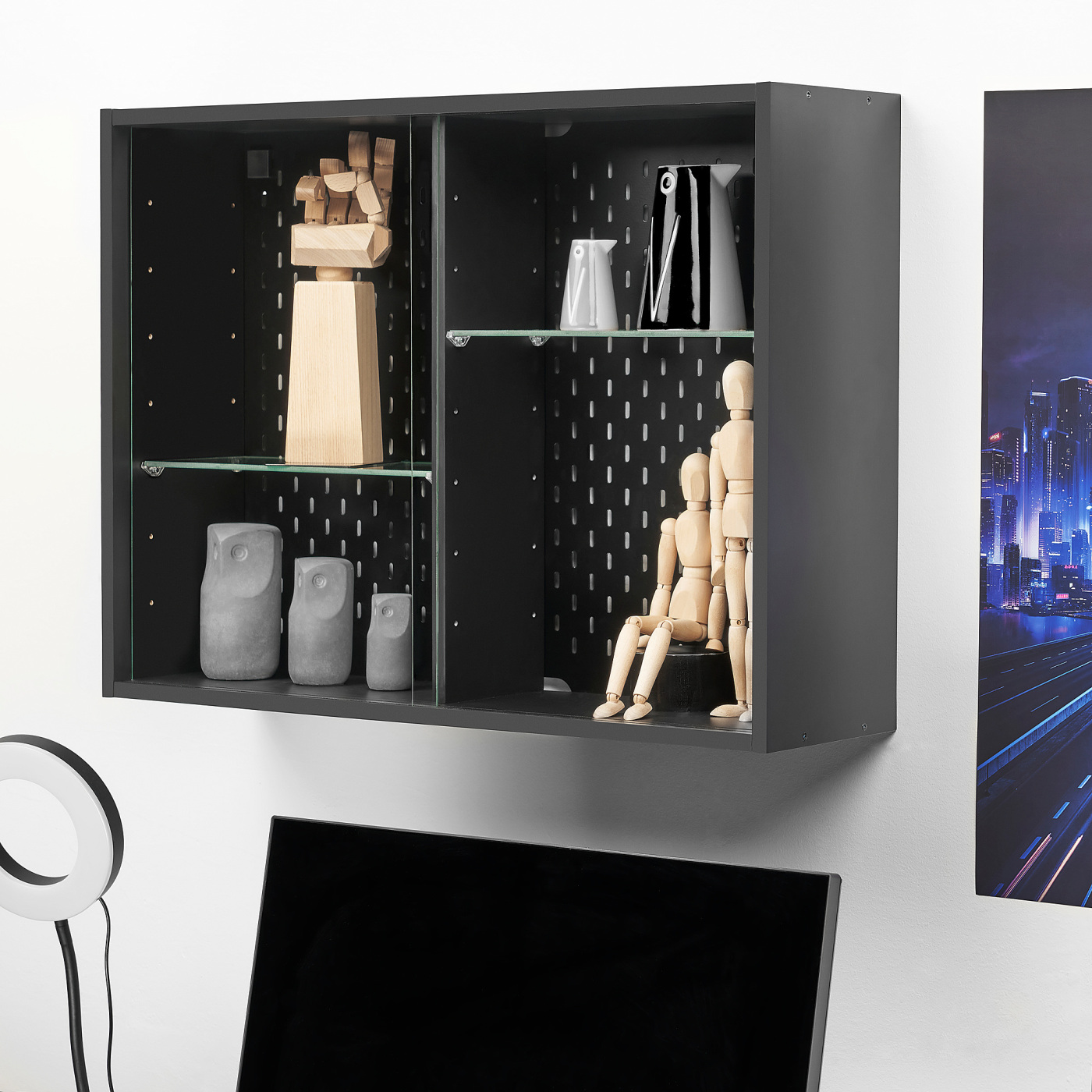 UPPSPEL 乌浦斯皮玻璃门柜深灰色- IKEA
