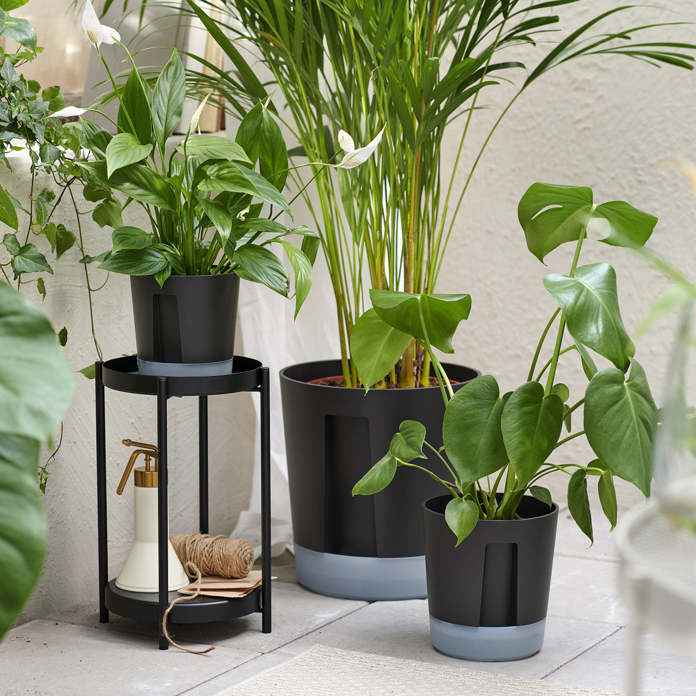 VÅRDTRÄD 沃德特拉自动浇水花盆室内/户外透明/煤黑色- IKEA