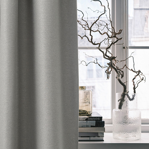 VILBORG room darkening curtains, 1 pair grey/with heading tape - IKEA