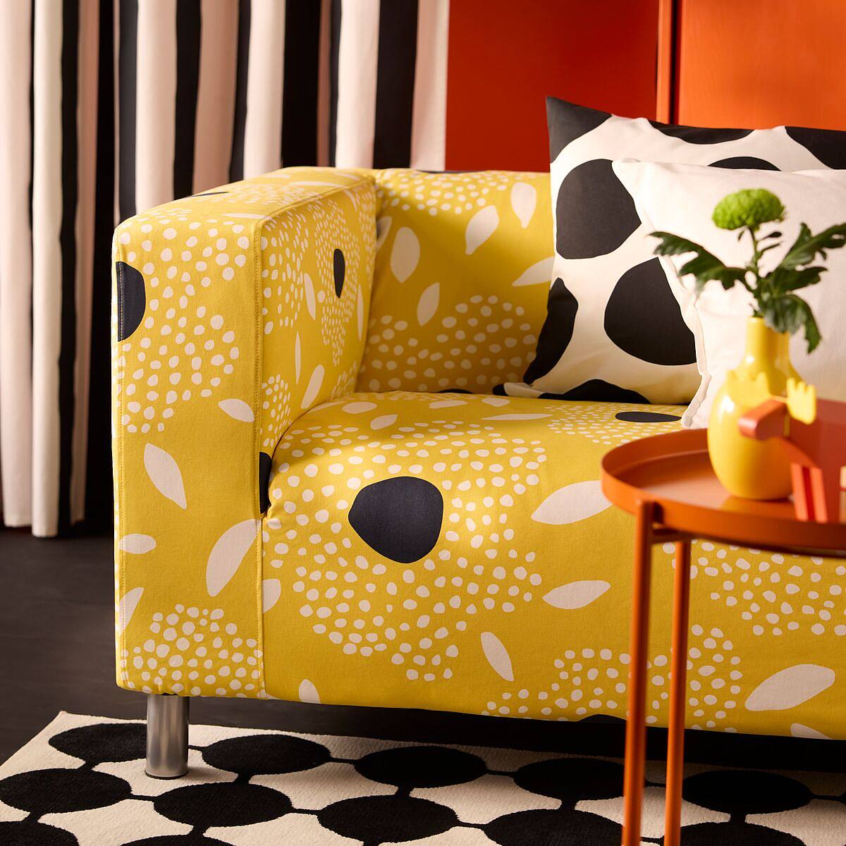 KLIPPAN cover for 2-seat sofa Tingetorp yellow/white/floral