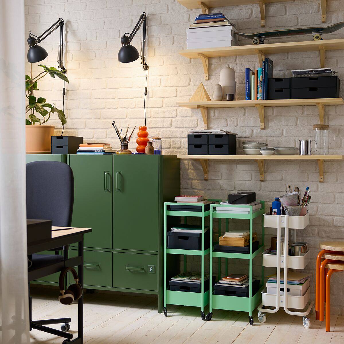 IDÅSEN cabinet with doors and drawers dark green - IKEA
