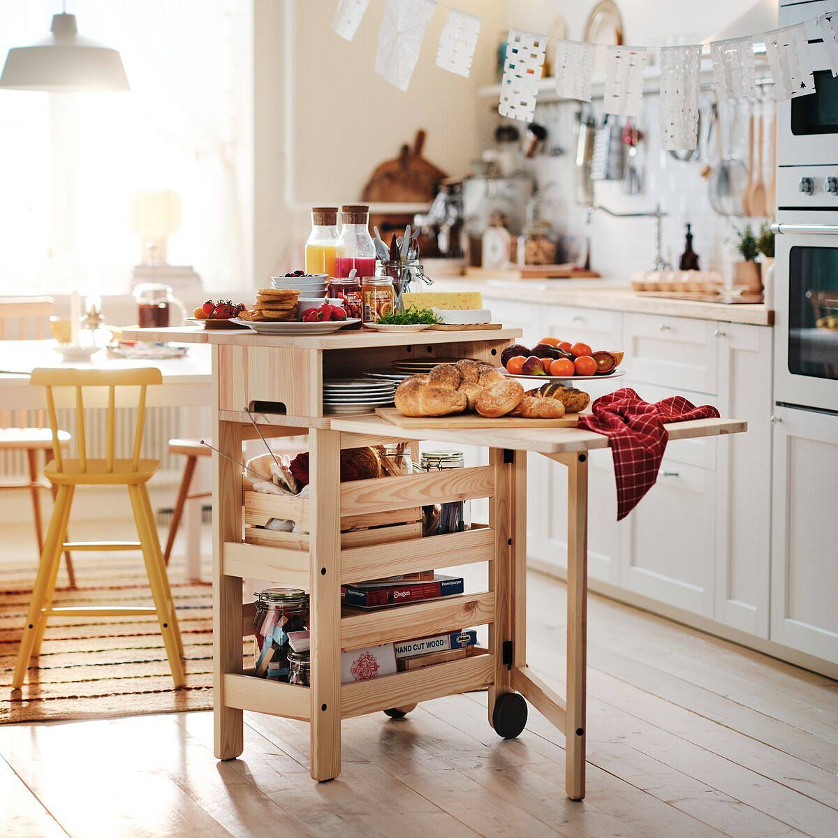 RESARÖ mobile drop-leaf table w storage pine - IKEA