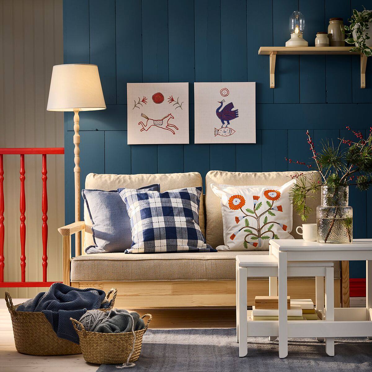 IKEA シルレ ブルー レッド ナチュラル KYRRE シルレ スツール, バーチ