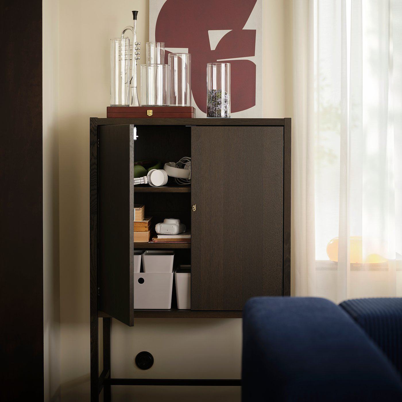 STOCKHOLM 2025 cabinet with 2 doors oak veneer/dark brown - IKEA