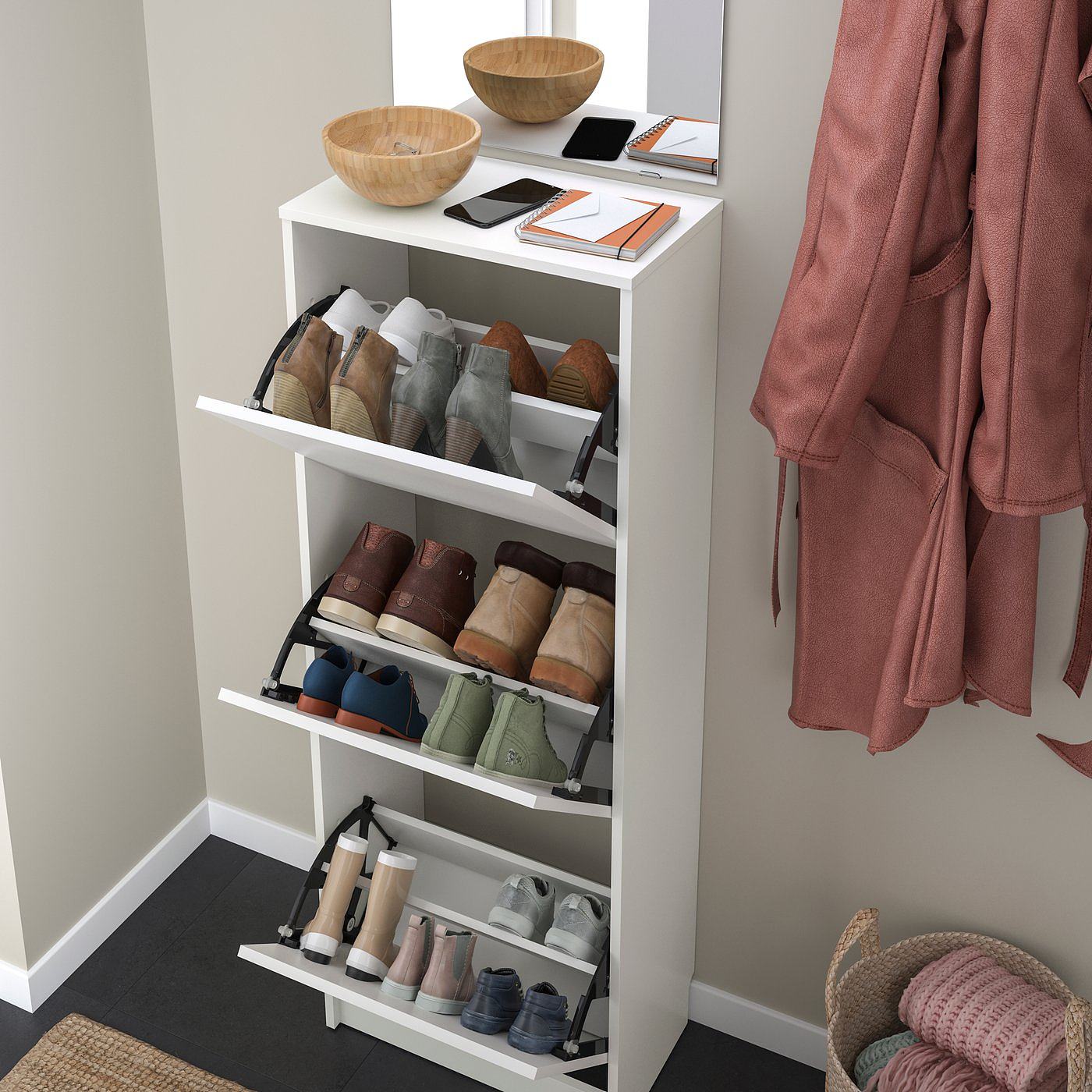 STÄLL shoe cabinet with 3 compartments oak veneer - IKEA