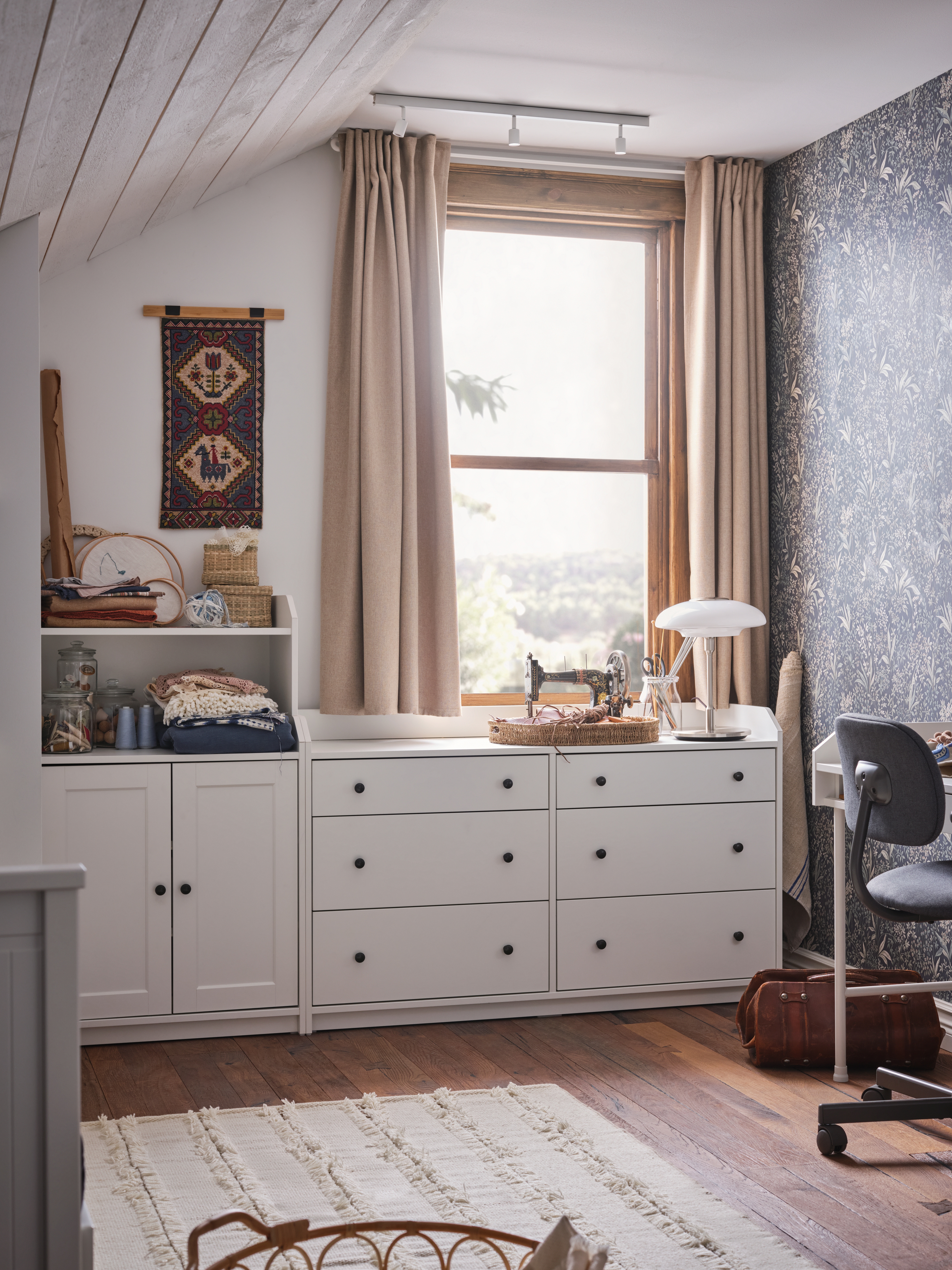 ANNAKAJSA room darkening curtains, 1 pair light grey/with