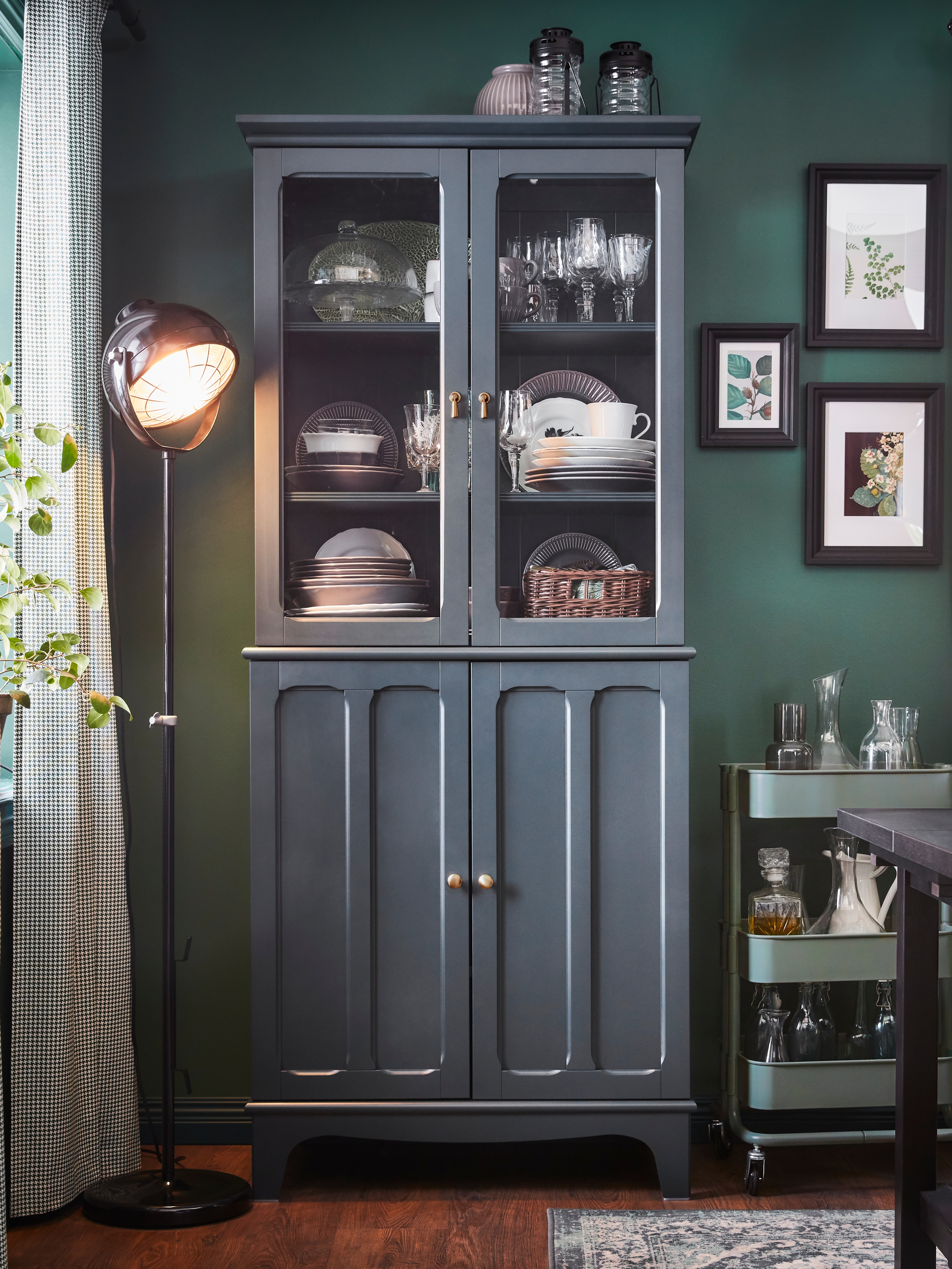 LOMMARP cabinet with glass doors dark blue-green - IKEA